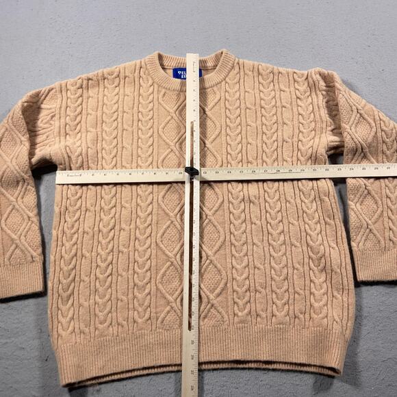 Elfric Eden Sweater‎ Mens Medium Beige Cable Knit Pullover Crewneck Chunky Warm - Picture 4 of 8